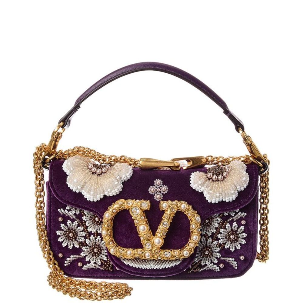 Valentino Vlogo Loco Small Velvet & Leather Shoulder Bag, Purple